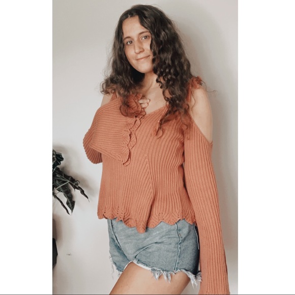 FOREVER 21 COLD SHOULDER KNIT BELL SLEEVE SWEATER - Picture 2 of 11